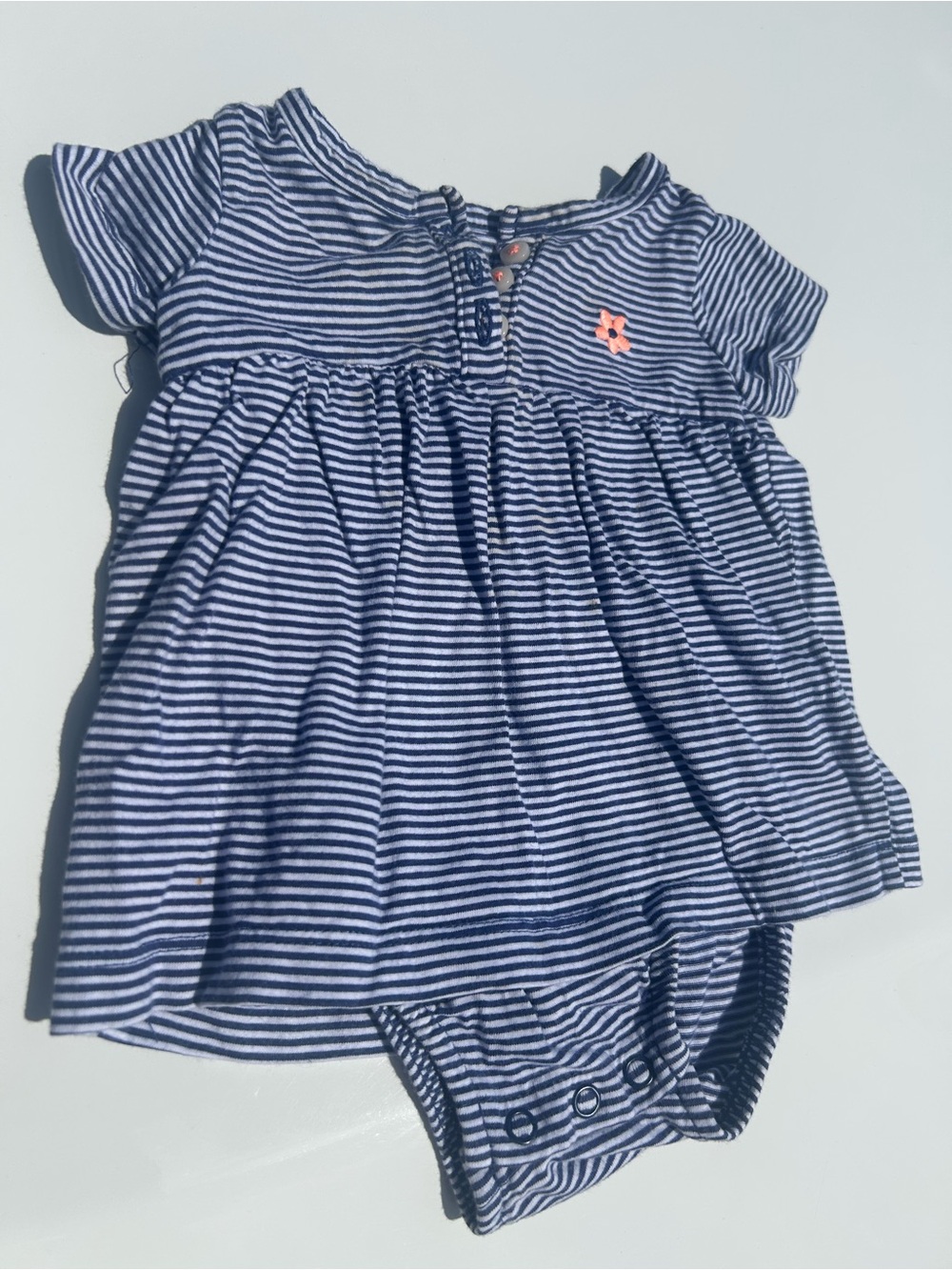 Carter's Navy and White Striped Baby Dress Bodysuit with Pink Accent